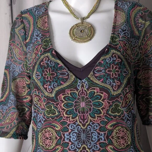 Johnny Was Jade Ambrosia Embroidered Mesh Midi Dress SMALL NWT - Picture 3 of 10